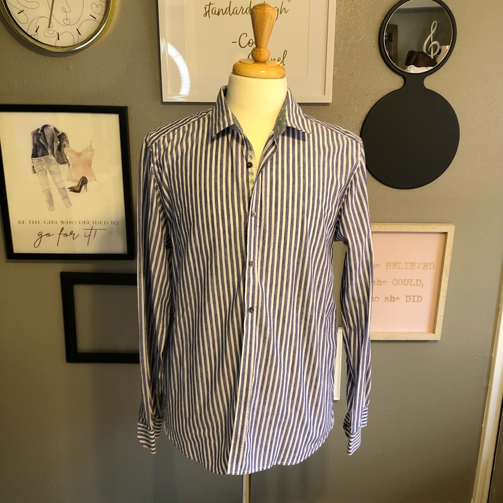 Ted Baker Blue White Striped Button Down Shirt 6 - Picture 2 of 11